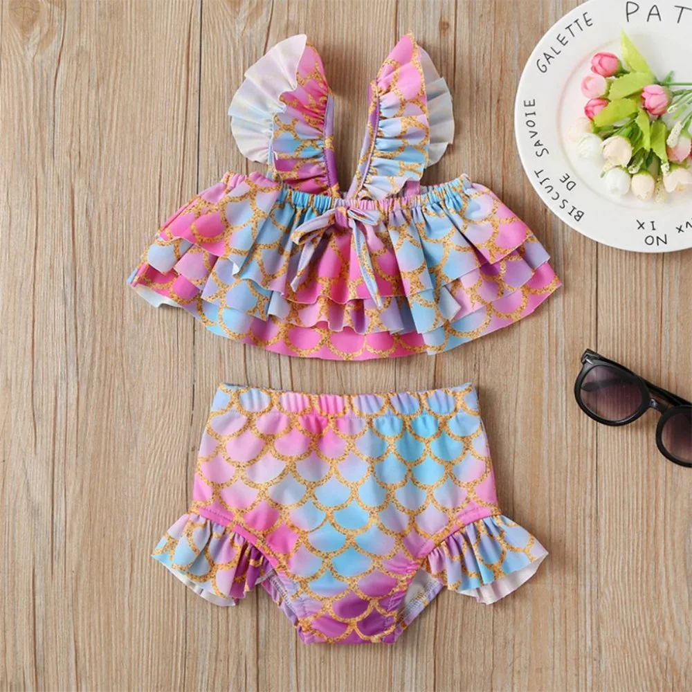 Mermaid Girls Pink Ruffle Bikini Swimsuit
